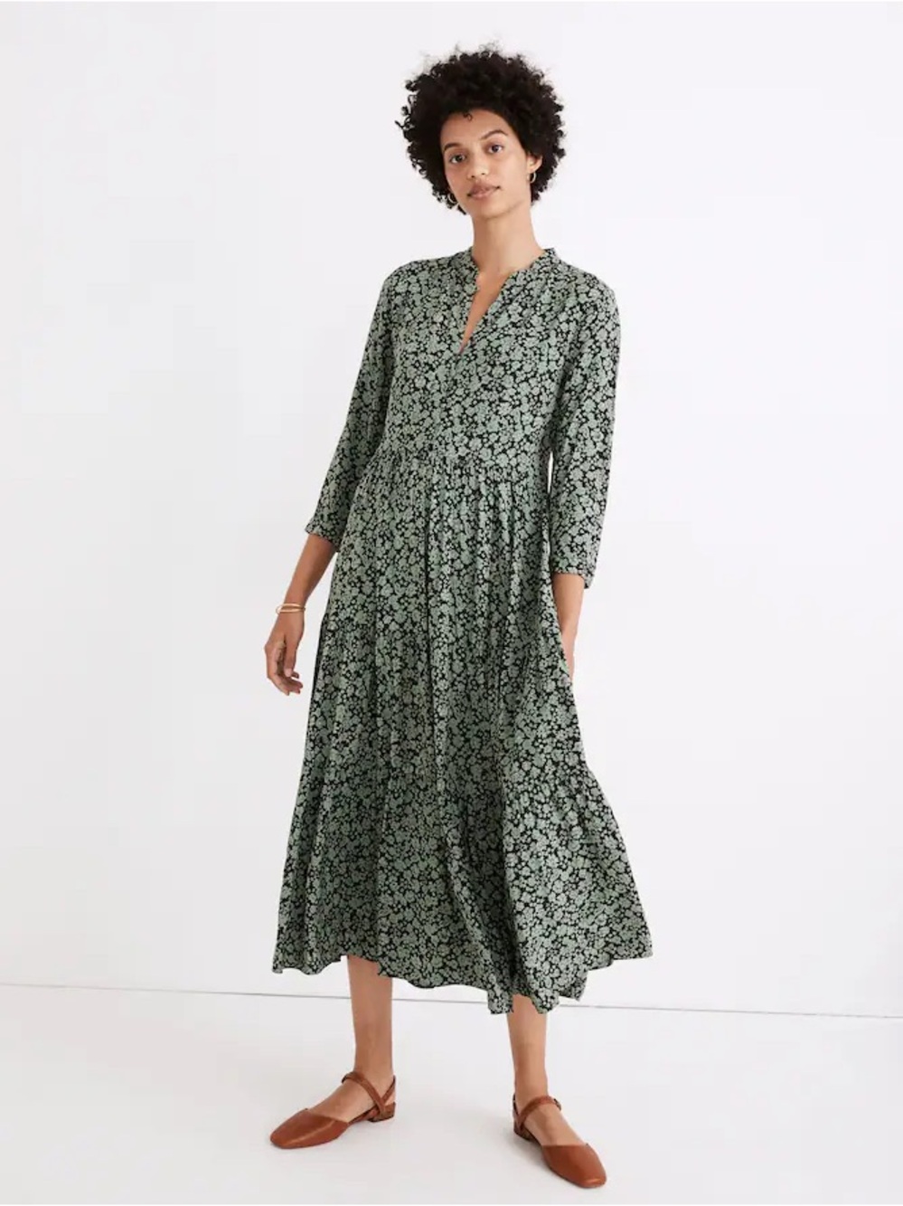 Madewell Green Floral Midi Dress